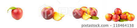 Ripe nectarine isolated on white background. Top view. Set or collection 118464138