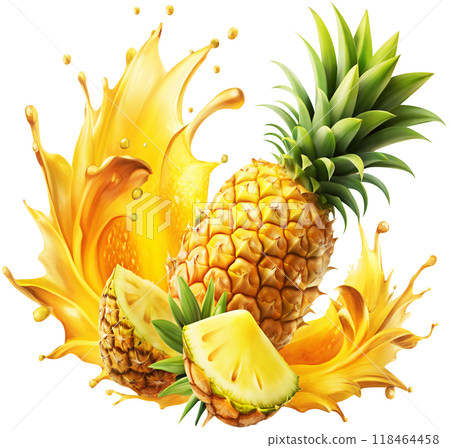 pineapple juice splash isolated on white 118464458