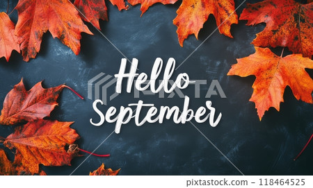 Hello Fall - Autumn Greeting with Pumpkins and Leaves 118464525