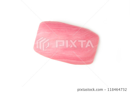 Closeup view of pink soap isolated on white background 118464732