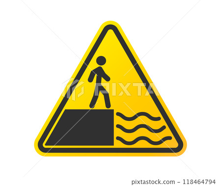 Falling danger sign on white background. Fall down caution hazard icon symbol. High drop. Deep water. Vector illustration image. isolated on white background. Falling danger sign on white background. Fall down caution hazard icon symbol. High drop. Deep water. Vector illustration image. isolated on white background. 118464794