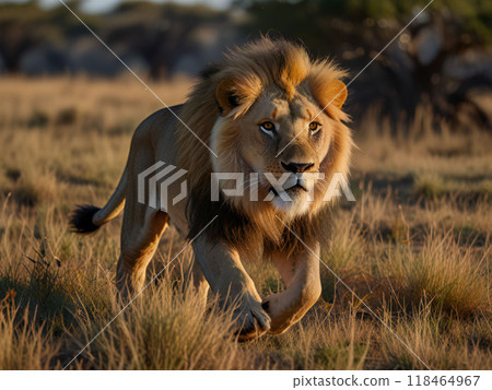行走在薩凡納草原的獅子 118464967