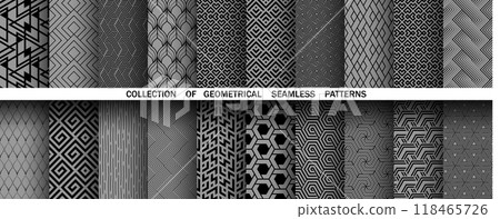 Geometric set of seamless black and gray patterns. Simple vector graphics 118465726