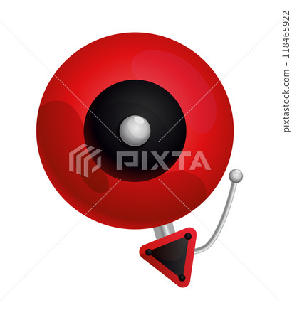 Red fire alarm system signal device isolated on white. Prevention, emergency, warning bell. Vintage signaling. Retro signalization. Firefighter equipment and tool. Vector cartoon illustration 118465922