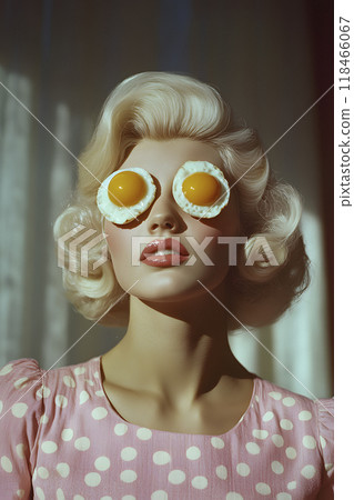 blondie with fried eggs on her eyes, generative AI 118466067