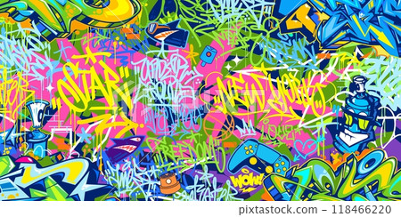 Trendy Abstract Hip Hop Urban Street Art Graffiti Style Vector Illustration Background Banner Trendy Abstract Hip Hop Urban Street Art Graffiti Style Vector Illustration Background Banner 118466220