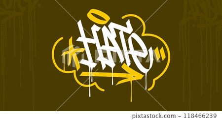 Trendy Word Hate Abstract Hip Hop Hand Written Graffiti Urban Style Vector Illustration 118466239