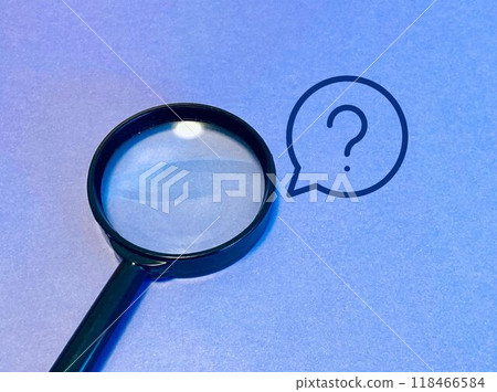 Magnifying glass and question mark (blue-purple background) 118466584