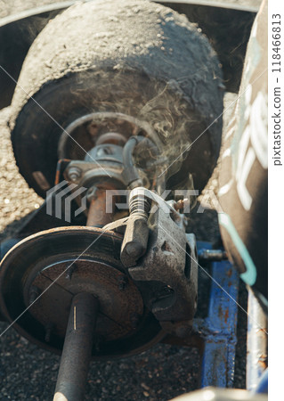 Brake disc smokes from overheating, go-kart racing 118466813