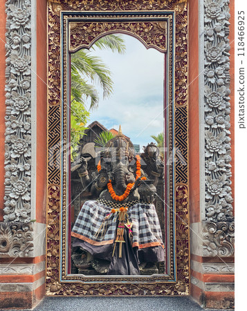 Ganesha with balinese Barong masks sitting on front of temple Ganesha with balinese Barong masks sitting on front of temple 118466925