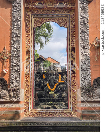Ganesha with balinese Barong masks sitting on front of temple Ganesha with balinese Barong masks sitting on front of temple 118466928