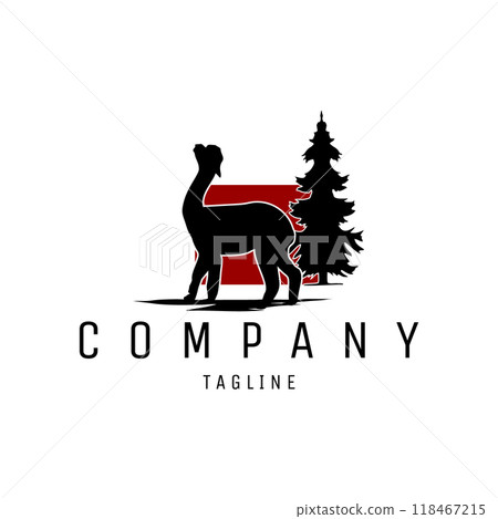 Vintage vector illustration of animal alpaca silhouette. isolated against a red twilight background. best for logo, badge, emblem, icon, sticker design. Vintage vector illustration of animal alpaca silhouette. isolated against a red twilight background. best for logo, badge, emblem, icon, sticker design. 118467215