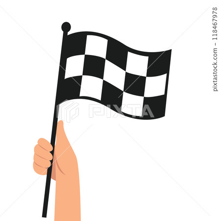 hand holding racing flag. checkered flag vector illustration hand holding racing flag. checkered flag vector illustration 118467978