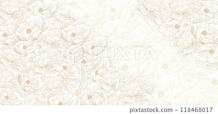 Peony flower with hand drawn illustration in vintage style. Gold floral pattern in vintage style. Oriental flora banner design. Peony flower with hand drawn illustration in vintage style. Gold floral pattern in vintage style. Oriental flora banner design. 118468017