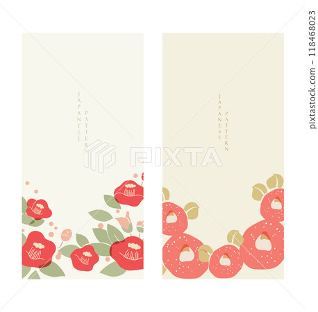 Set of hand drawn branch of flower with Japanese pattern vector. Oriental decoration with card design, flyer or presentation in vintage style. Set of hand drawn branch of flower with Japanese pattern vector. Oriental decoration with card design, flyer or presentation in vintage style. 118468023