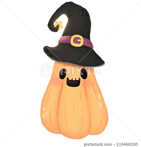 Yellow Halloween pumpkin wearing witch hat Yellow Halloween pumpkin wearing witch hat 118468200