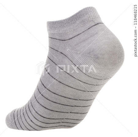 Low cut striped grey ankle sock isolated 118468215