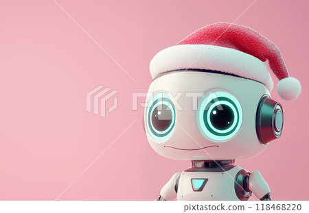 手绘卡通可爱的戴圣诞帽的机器人插画 118468220
