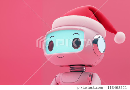 手绘卡通可爱的戴圣诞帽的机器人插画 118468221