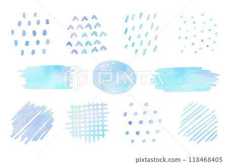 Blue hand-drawn pattern set (watercolor style vector) Blue hand-drawn pattern set (watercolor style vector) 118468405