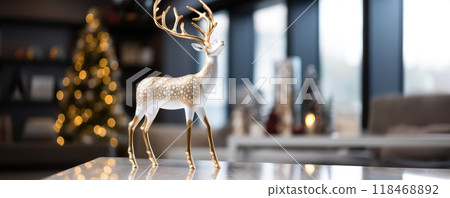 luxury christmas deer decoration figure in cozy livingroom luxury christmas deer decoration figure in cozy livingroom 118468892