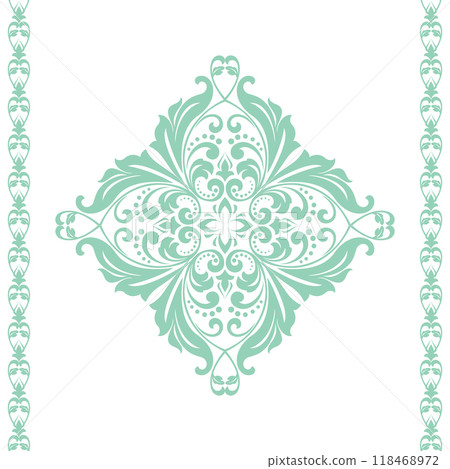 Damask graphic ornament. Floral design element. Green and white vector pattern 118468972