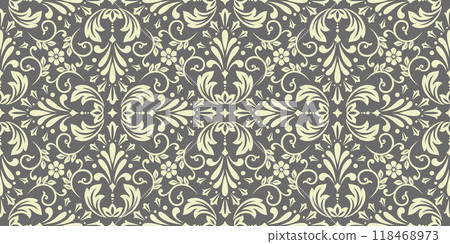 Flower geometric pattern. Seamless vector background. Beige and gray ornament. Ornament for fabric, wallpaper, packaging. Decorative print 118468973