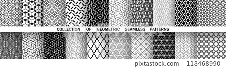 Geometric set of seamless black and white patterns. Simple vector graphics. 118468990