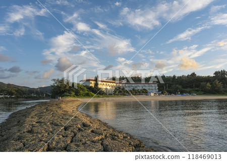 A resort hotel on Hamahara Beach at dusk A resort hotel on Hamahara Beach at dusk 118469013