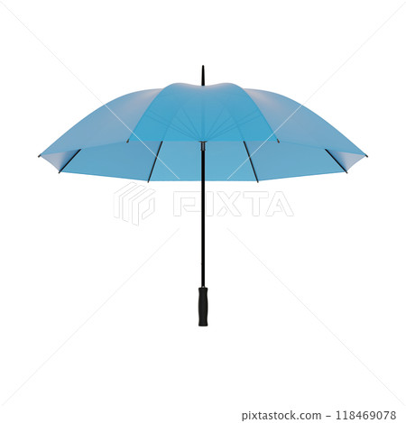 Open blue umbrella with black handle, isolated on white background 118469078
