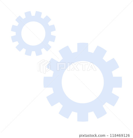 Two light blue interlocking gears in a minimalistic design. Ideal for technology, engineering, mechanics, automation, and teamwork themes. Simple flat vector style. Two light blue interlocking gears in a minimalistic design. Ideal for technology, engineering, mechanics, automation, and teamwork themes. Simple flat vector style. 118469126