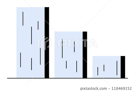 Three blue bars of varying heights on a white background with black outlines. Ideal for business analytics, performance metrics, financial data, statistical analysis, and reports. Professional, minima 118469152