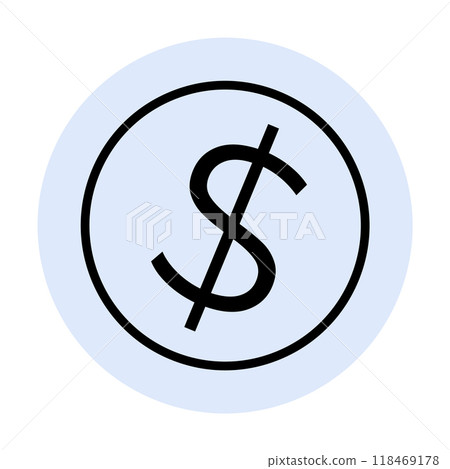 A simple black dollar sign enclosed within a circle on a light blue background. Ideal for financial concepts, budget planning, investment, currency exchange, and economic growth. Minimalist design sty A simple black dollar sign enclosed within a circle on a light blue background. Ideal for financial concepts, budget planning, investment, currency exchange, and economic growth. Minimalist design sty 118469178