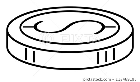 A monochrome outline of a coin featuring the yen symbol. Ideal for finance, economy, currency, banking, and investment themes. Simple lines, impactful depiction, vector format. A monochrome outline of a coin featuring the yen symbol. Ideal for finance, economy, currency, banking, and investment themes. Simple lines, impactful depiction, vector format. 118469193