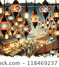 Asian food stalls and exotic lamps 118469237