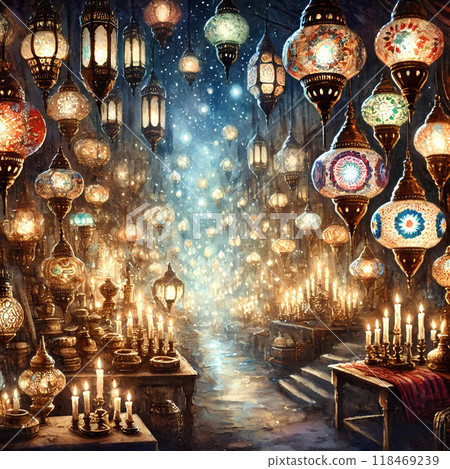 A mysteriously lit street at night in Asia 118469239