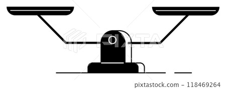 Black and white balance scale with a minimalistic design. Ideal for justice, equality, law, financial decisions, and scales. Simple, flat vector. 118469264