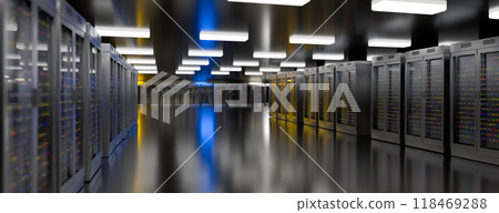 Server. Server data center. Backup, mining, hosting, mainframe, farm and computer rack with storage information. 3d rendering Server. Server data center. Backup, mining, hosting, mainframe, farm and computer rack with storage information. 3d rendering 118469288