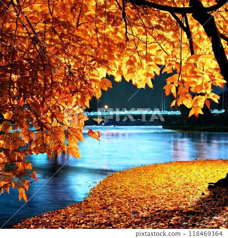 Pond with autumn leaves Pond with autumn leaves 118469364