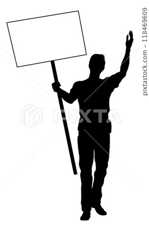 Protest Rally March Picket Sign Silhouette Person 118469609