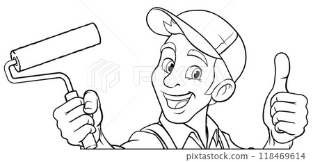 Painter Decorator Paint Roller Cartoon Handy Man Painter Decorator Paint Roller Cartoon Handy Man 118469614