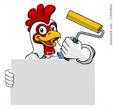 Rooster Painter Decorator Paint Roller Mascot Rooster Painter Decorator Paint Roller Mascot 118469641