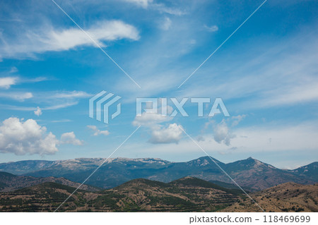 Beautiful scenery, mountain range and blue sky with clouds 118469699