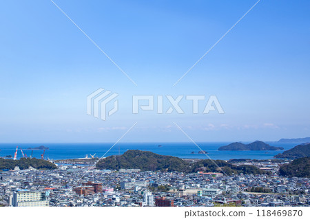 Saiki city and Bungo Channel as seen from Shiroyama Saiki city and Bungo Channel as seen from Shiroyama 118469870