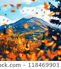 從秋天的落葉中可以看到山脈 118469903
