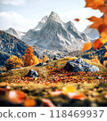 從秋天的落葉中可以看到山脈 118469937