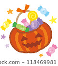 Cute Halloween illustration: Jack-o-lantern shaped candy bucket 118469981