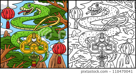 Year of the Snake Feng Shui Coloring Illustration Year of the Snake Feng Shui Coloring Illustration 118470041