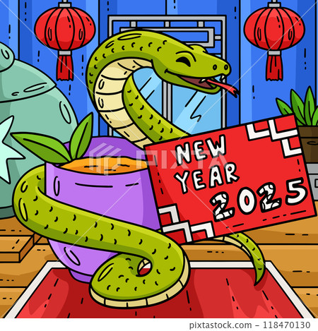Year of the Snake New Year 2025 Colored Cartoon Year of the Snake New Year 2025 Colored Cartoon 118470130