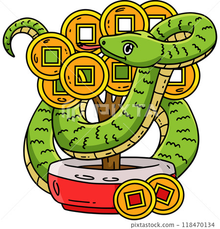 Year of the Snake and Coin Tree Cartoon Clipart Year of the Snake and Coin Tree Cartoon Clipart 118470134